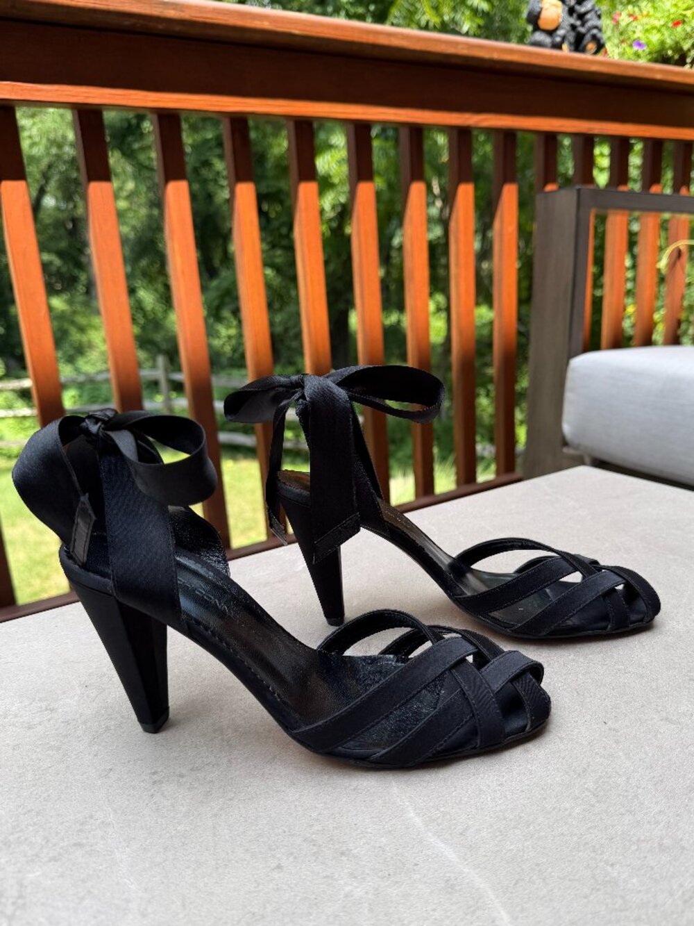 Vintage 90s Y2K Black Satin Ankle Wrap Heels